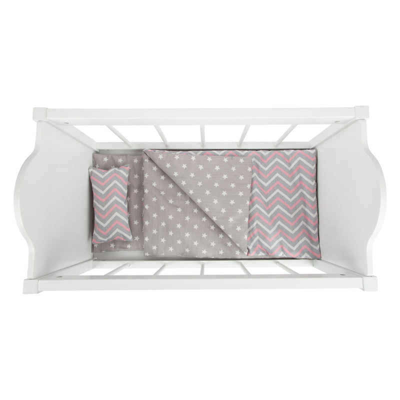 Load image into Gallery viewer, Small foot - houten poppenbed wit met beddengoed strepen, 4dlg.
