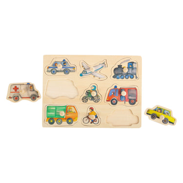 Small foot - houten noppenpuzzel stadsvoertuigen, 9st.