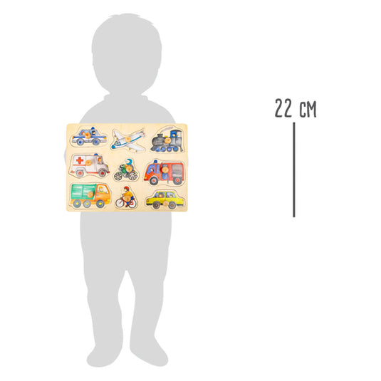 Small foot - houten noppenpuzzel stadsvoertuigen, 9st.