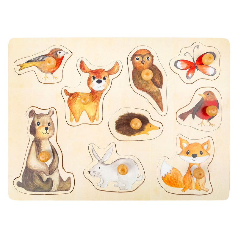 Load image into Gallery viewer, Small foot - houten noppenpuzzel bosdieren, 9st.
