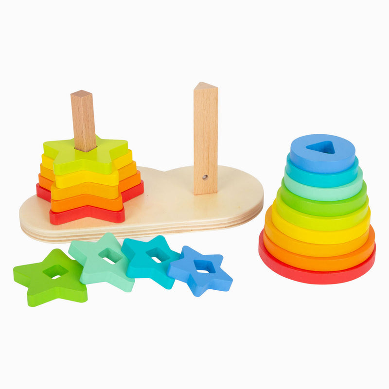 Load image into Gallery viewer, Small foot - houten stapeltoren regenboog cirkel en ster, 19dlg.

