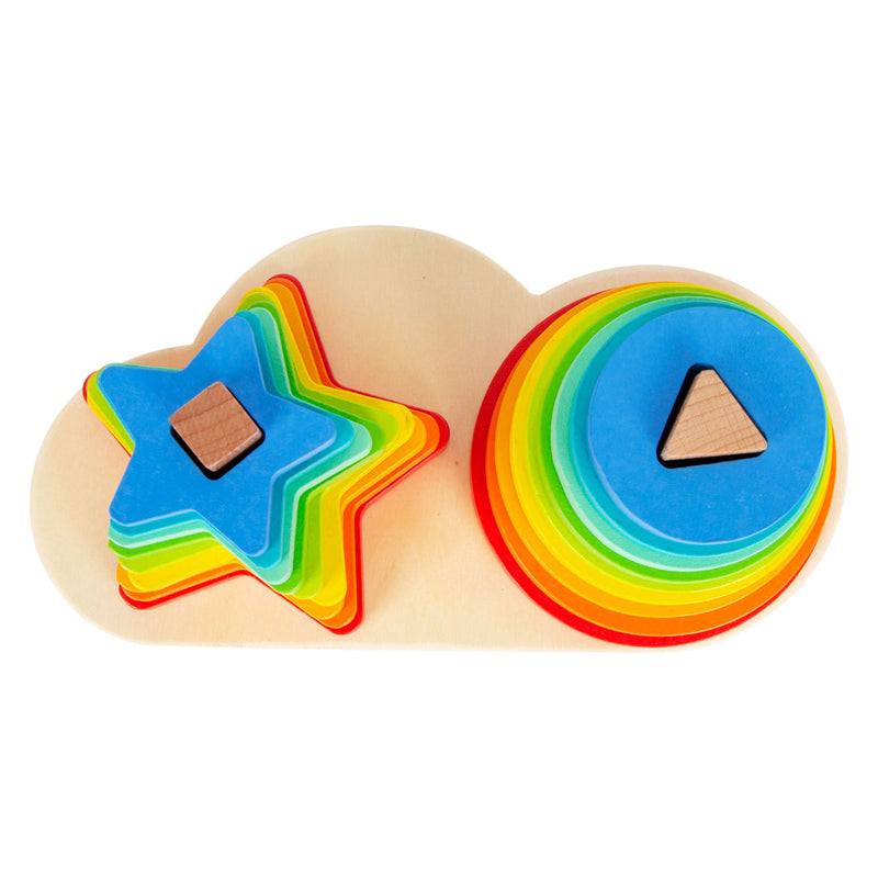 Load image into Gallery viewer, Small foot - houten stapeltoren regenboog cirkel en ster, 19dlg.
