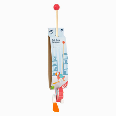 Small foot - houten duwfiguur papegaai lori met stok