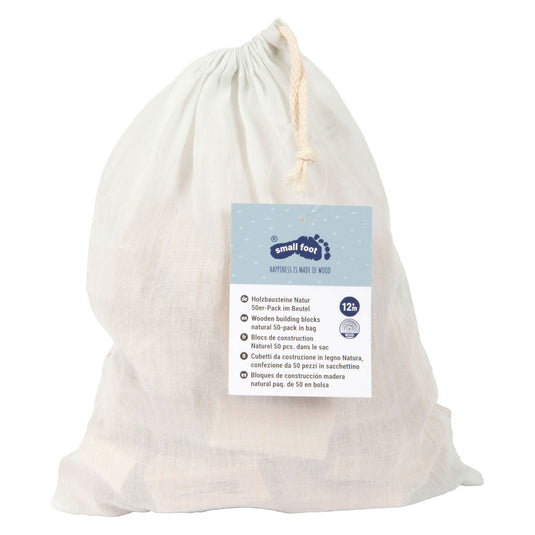 Small foot - houten bouwblokken natuurlijk in zak, 50dlg.