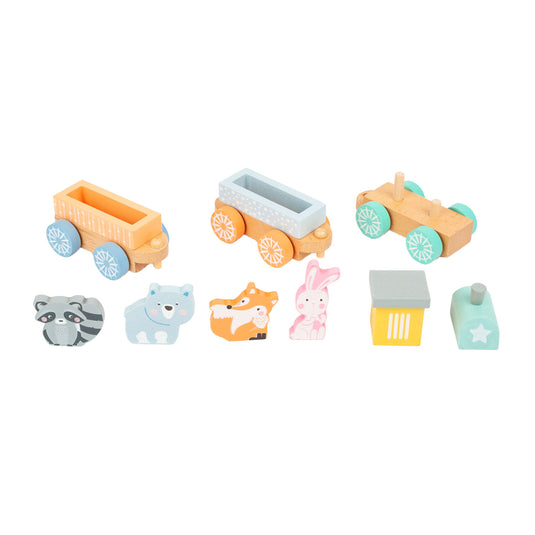 Small foot - houten trein met bosdieren pastel, 9dlg.