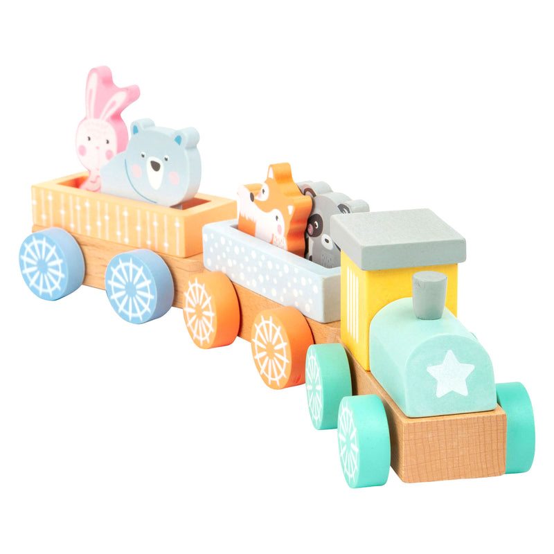 Load image into Gallery viewer, Small foot - houten trein met bosdieren pastel, 9dlg.
