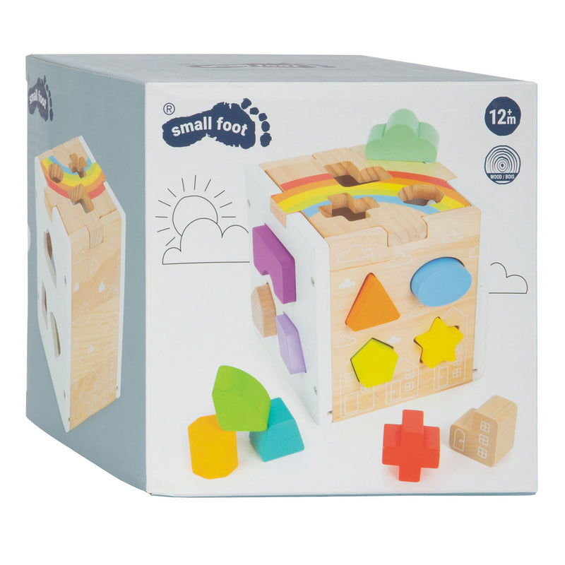Load image into Gallery viewer, Small foot - houten vormenstoof kubus regenboog,
