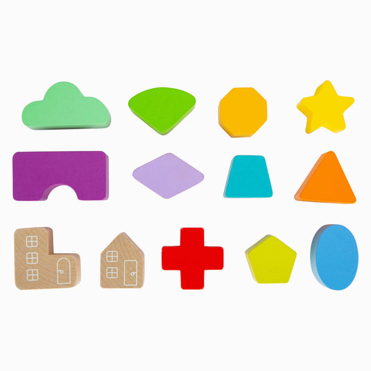 Small foot - houten vormenstoof kubus regenboog,