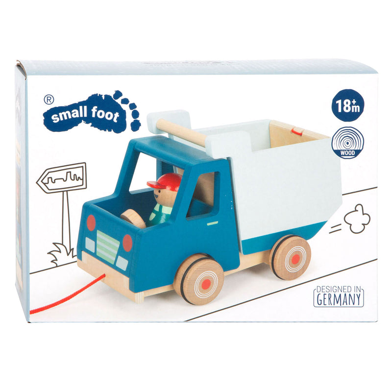 Load image into Gallery viewer, Small foot - houten trekfiguur kiepvrachtwagen
