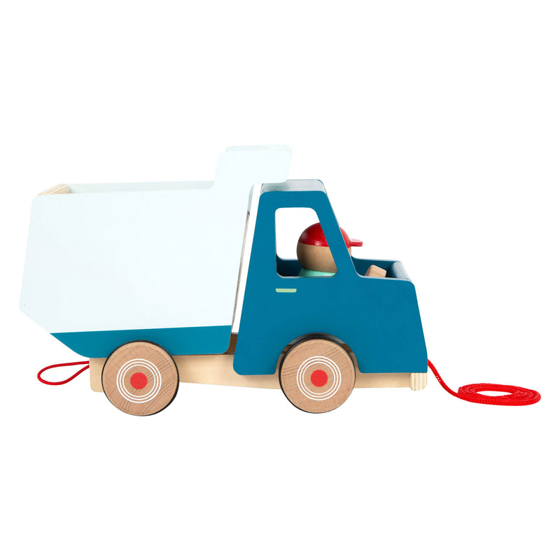 Load image into Gallery viewer, Small foot - houten trekfiguur kiepvrachtwagen
