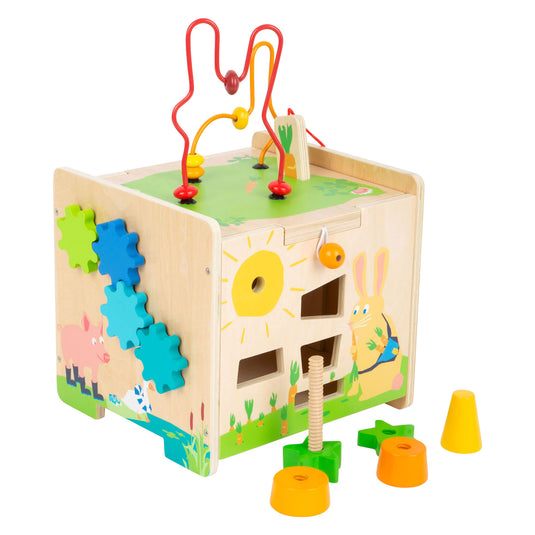 Small foot - houten activiteitenkubus en motoriekspiraal konijn