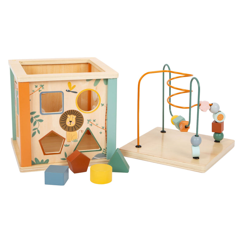 Load image into Gallery viewer, Small foot - houten activiteitenkubus en motoriekspiraal safari
