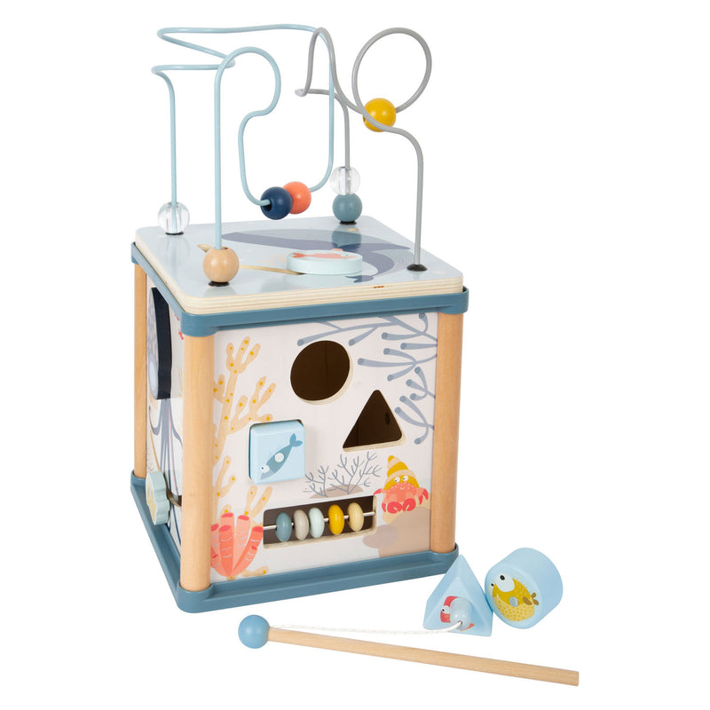 Load image into Gallery viewer, Small foot - houten activiteitenkubus en motoriekspiraal onderwaterwereld
