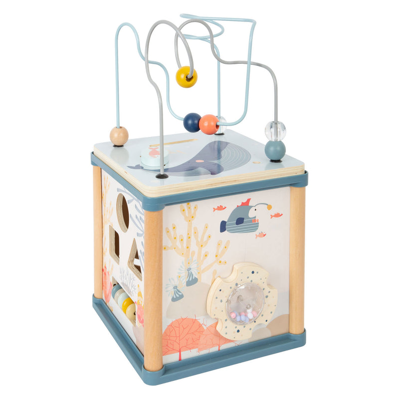 Load image into Gallery viewer, Small foot - houten activiteitenkubus en motoriekspiraal onderwaterwereld
