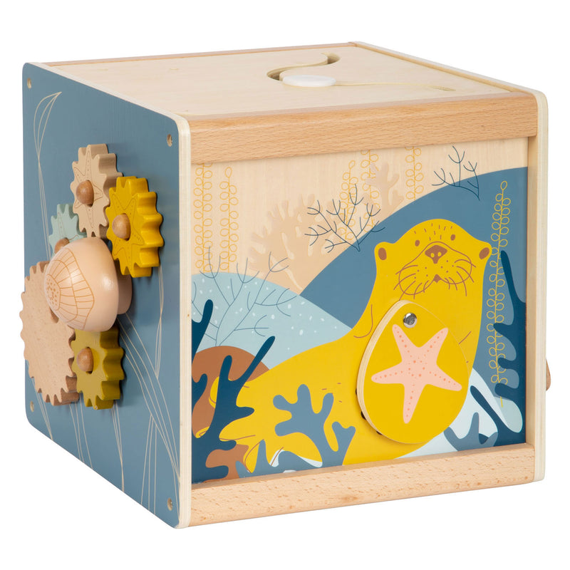 Load image into Gallery viewer, Small foot - houten activiteitenkubus met motoriekspiraal zeekust
