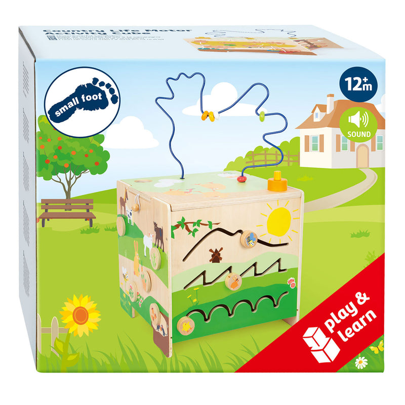 Load image into Gallery viewer, Small foot - houten activiteitenkubus met motoriekspiraal boerderij
