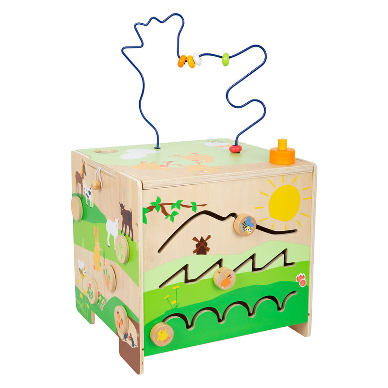 Load image into Gallery viewer, Small foot - houten activiteitenkubus met motoriekspiraal boerderij
