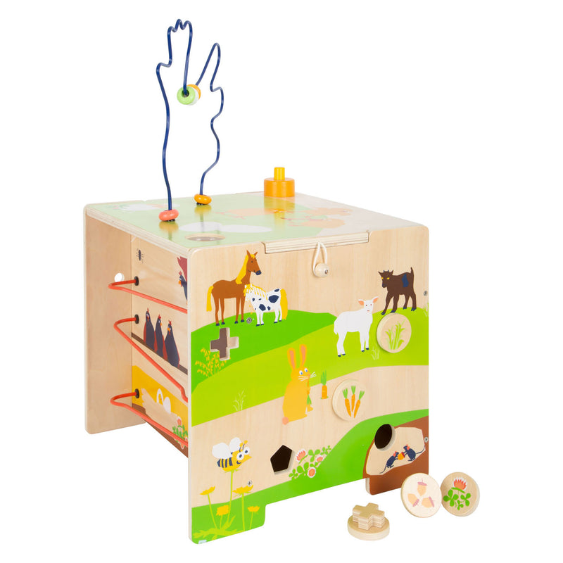 Load image into Gallery viewer, Small foot - houten activiteitenkubus met motoriekspiraal boerderij
