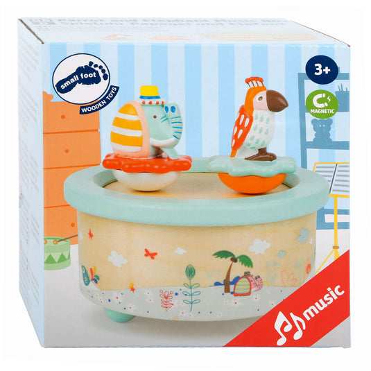 Small foot - houten muziekdoos papegaai en olifant