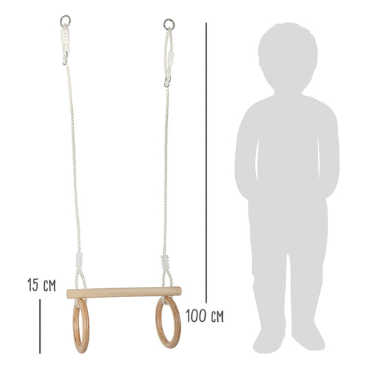 Small foot - houten trapeze met gymnastiekringen, 100cm