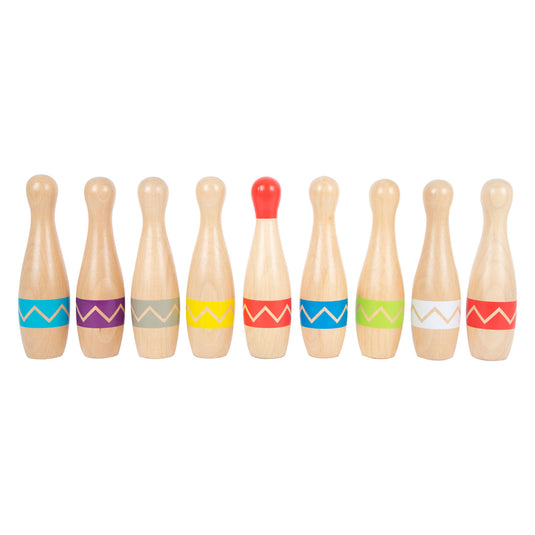 Small foot - houten kegelspel met zigzag patroon, 11dlg.