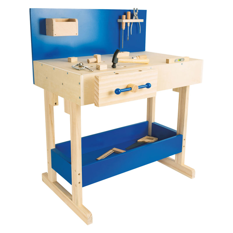 Load image into Gallery viewer, Small foot - houten speelgoedwerkbank blauw met accessoires
