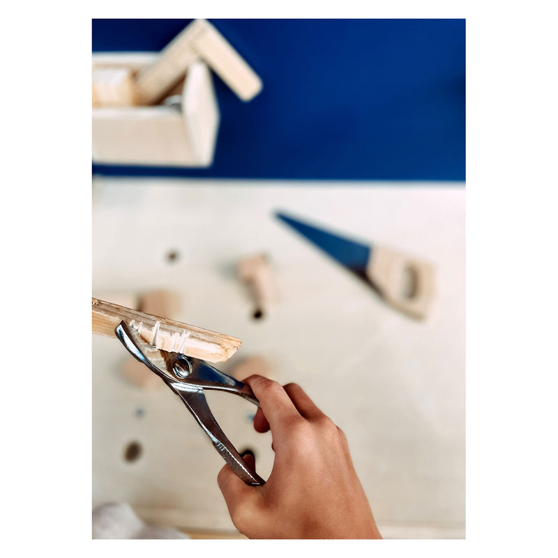 Load image into Gallery viewer, Small foot - houten speelgoedwerkbank blauw met accessoires
