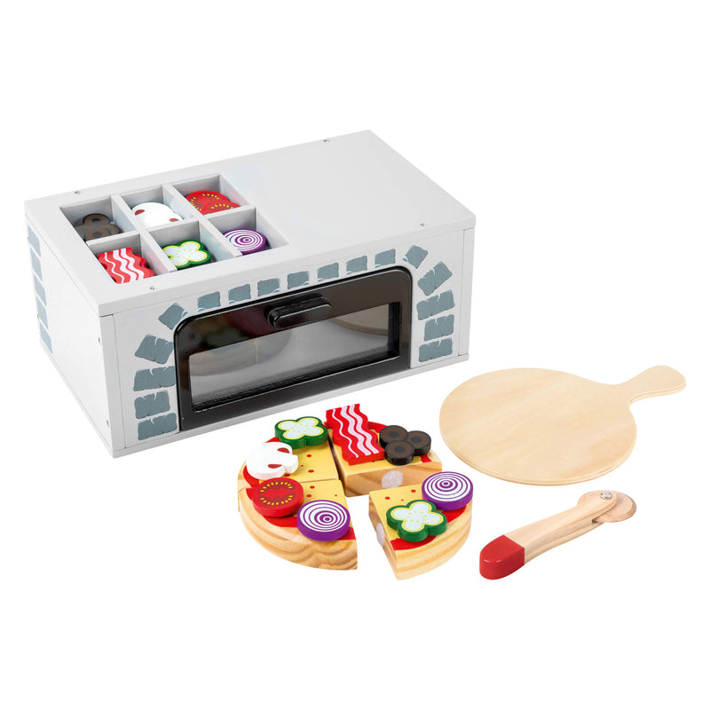 Load image into Gallery viewer, Small foot - houten speeleten pizza-oven set, 25dlg.
