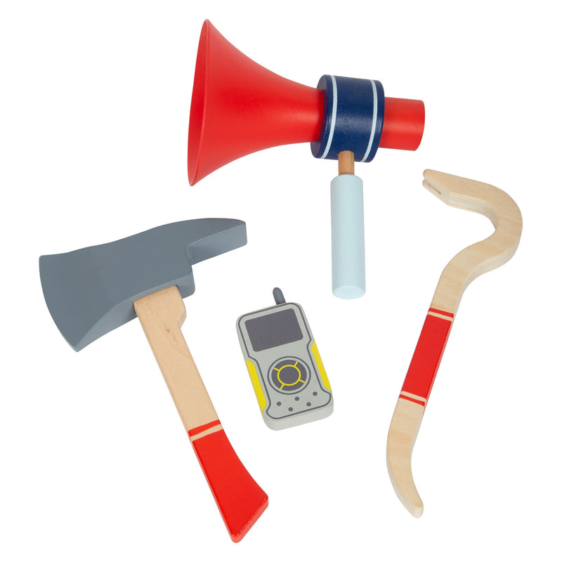 Load image into Gallery viewer, Small foot - brandweerman rugzak met houten brandweer attributen, 8dlg.
