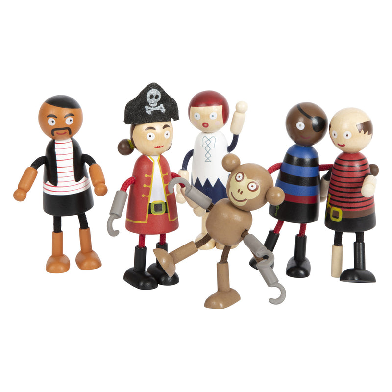 Load image into Gallery viewer, Small foot - houten poppetjes piraat buigbaar, 6st.
