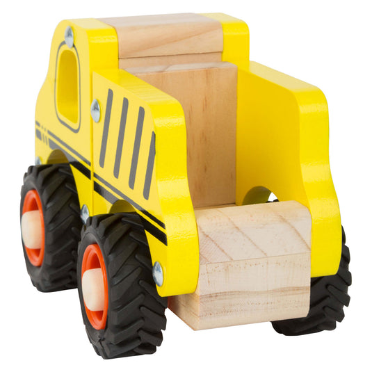 Small foot - houten werkvoertuig bouwplaats geel