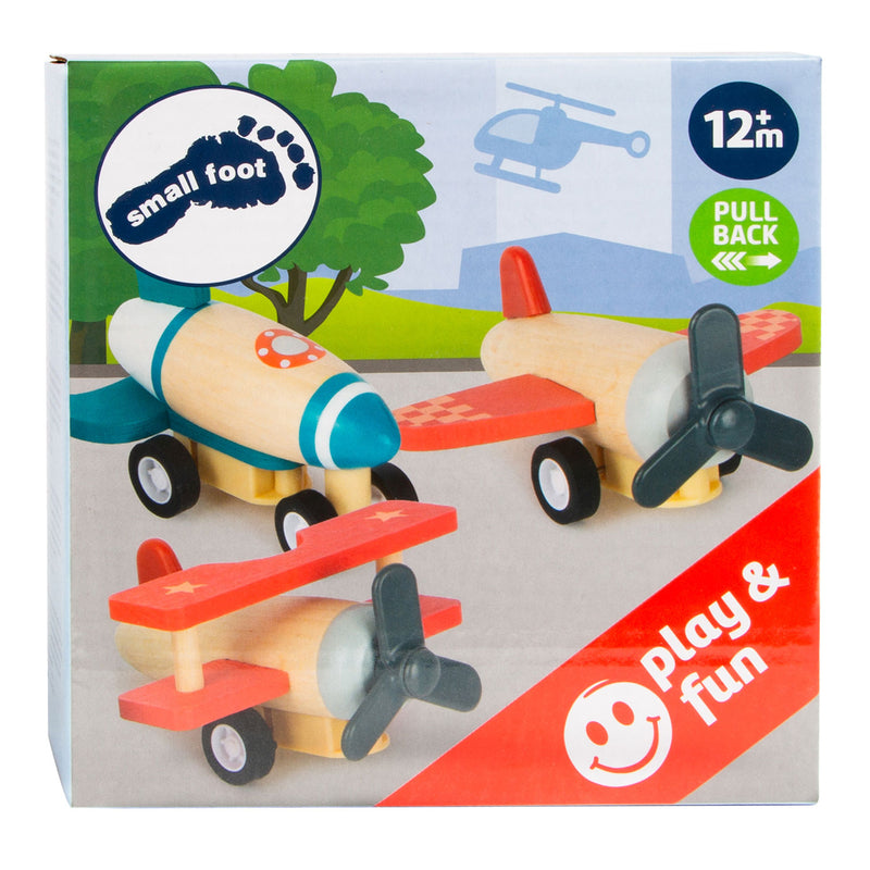 Load image into Gallery viewer, Small foot - houten pull-back vliegtuigen, set van 3
