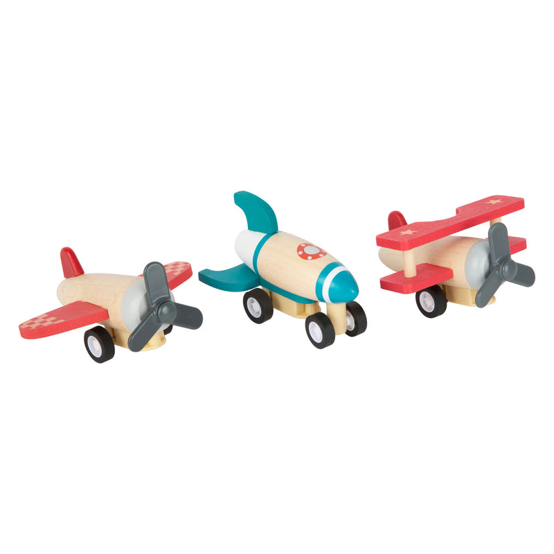 Load image into Gallery viewer, Small foot - houten pull-back vliegtuigen, set van 3
