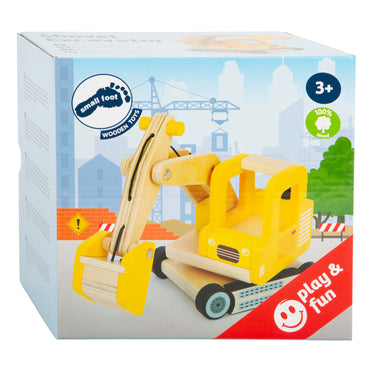 Small foot - houten graafmachine geel