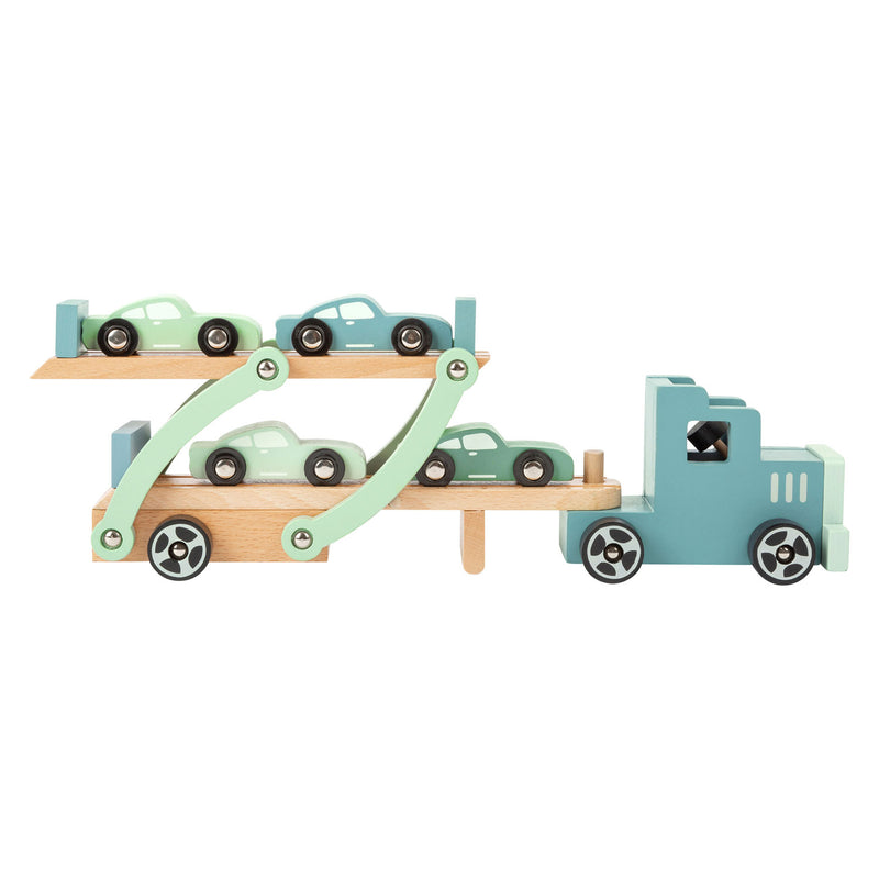 Load image into Gallery viewer, Small foot - houten vrachtwagen transporter chicago met auto's, 9dlg.
