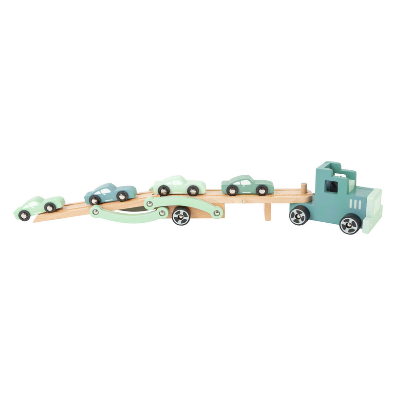 Load image into Gallery viewer, Small foot - houten vrachtwagen transporter chicago met auto's, 9dlg.
