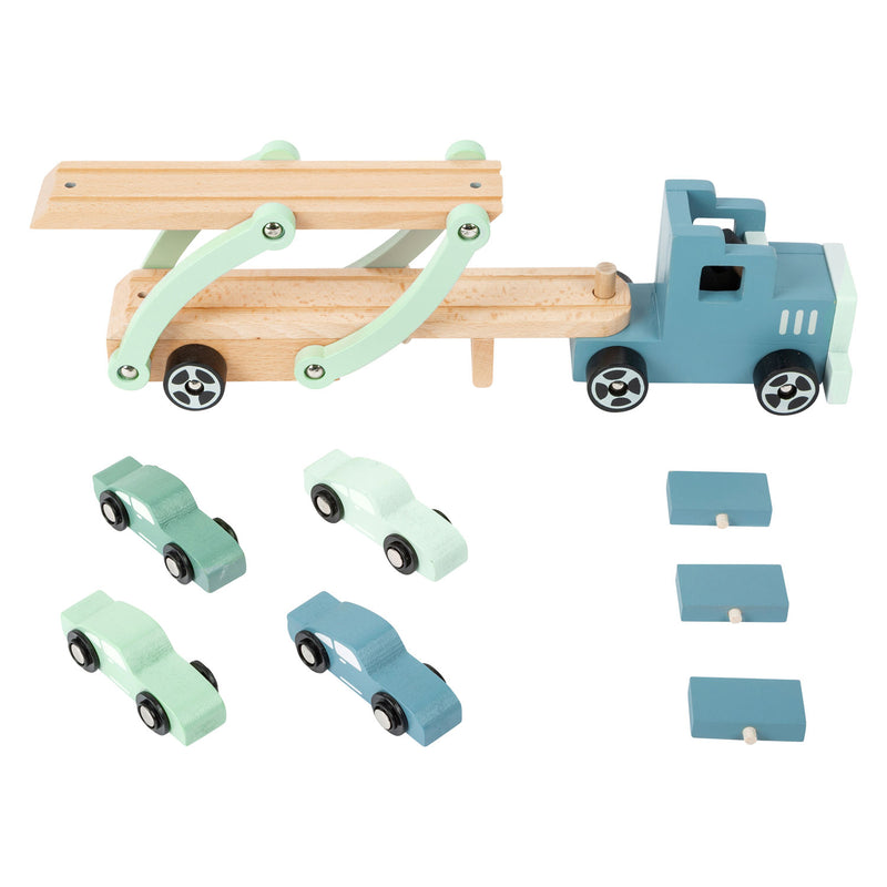 Load image into Gallery viewer, Small foot - houten vrachtwagen transporter chicago met auto's, 9dlg.
