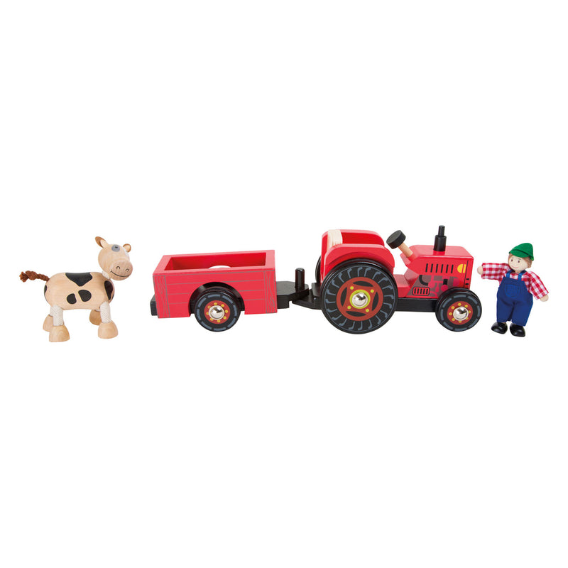 Load image into Gallery viewer, Small Foot Houten Tractor met Aanhangwagen Rood en Speelfiguren, 4dlg.
