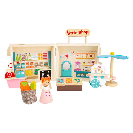 Small foot - houten meeneem speelwinkel poppenhuis, 15dlg.