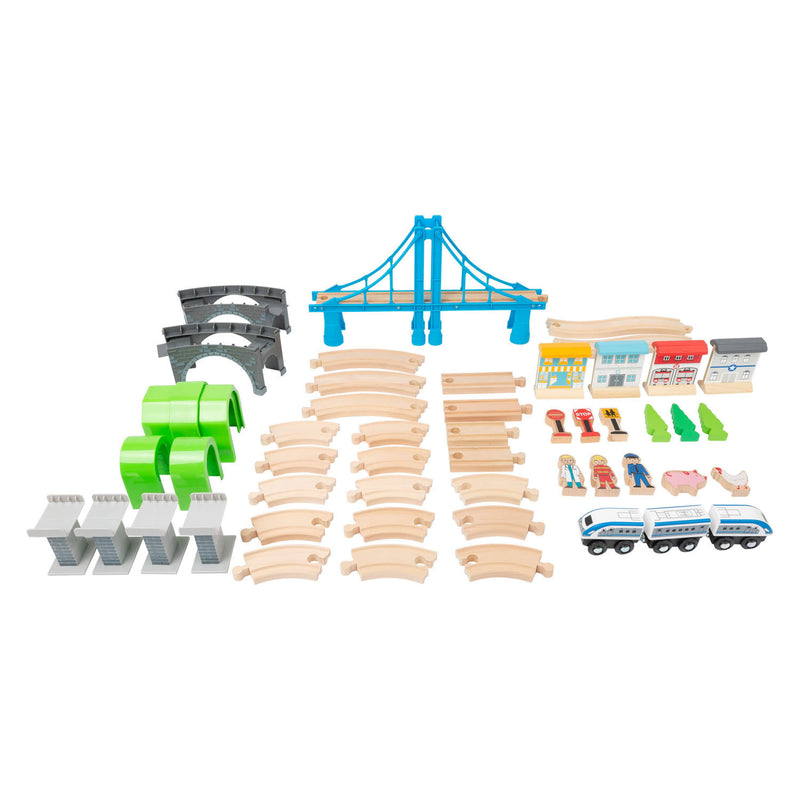 Load image into Gallery viewer, Small foot - houten treinset met brug, 60dlg.
