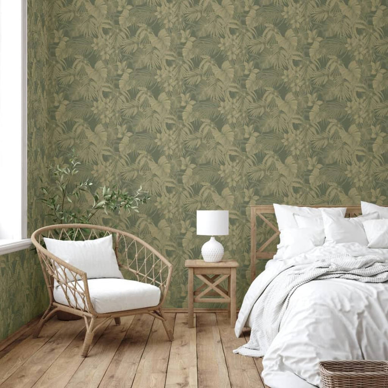 Load image into Gallery viewer, Dutch wallcoverings behang joelle groen en goudkleurig
