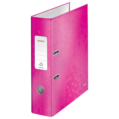 Ordner leitz 10050023 karton 80g m2 a4 breedte 8cm roze grijpgat rugetiket
