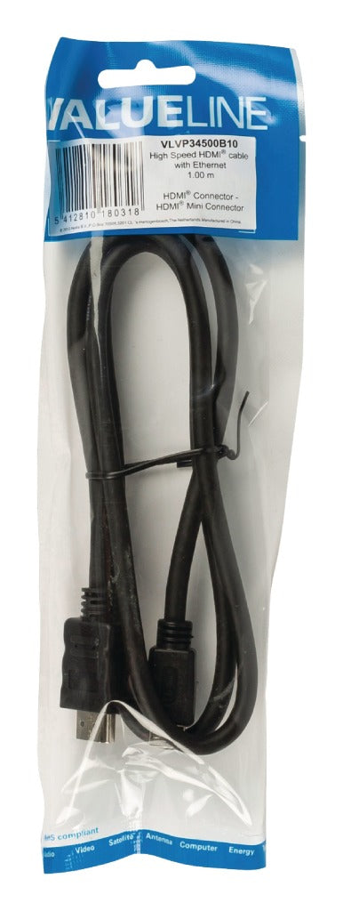 Valueline vlvp34500b10 high speed hdmi kabel met ethernet hdmi - hdmi mini-connector 1,00 m zwart