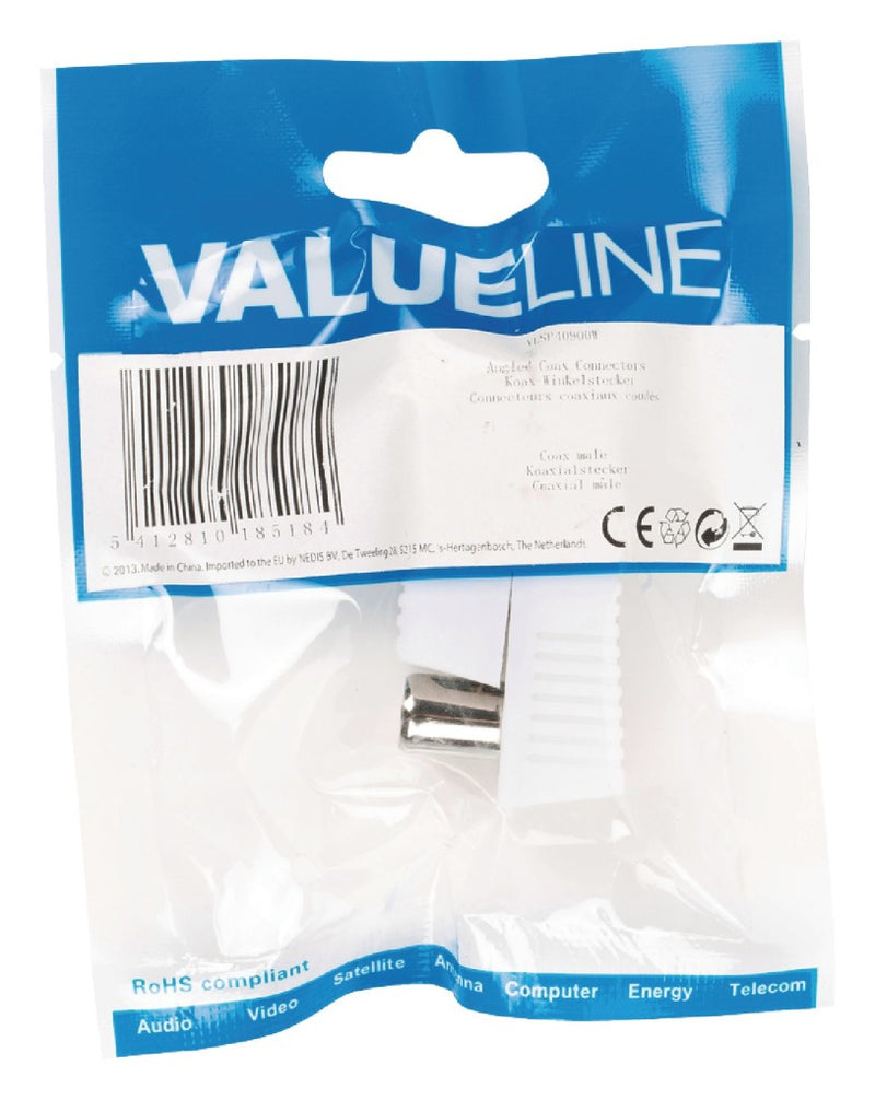 Load image into Gallery viewer, Valueline vlsp40900w gehoekte coax connectoren coax mannelijk wit
