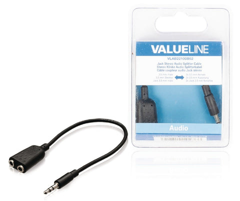 Valueline valueline vlab22100b02 jack stereo audio verdeelkabel 3,5 mm mannelijk 2x 3,5 mm vrouwelijk 0,20 m zwart