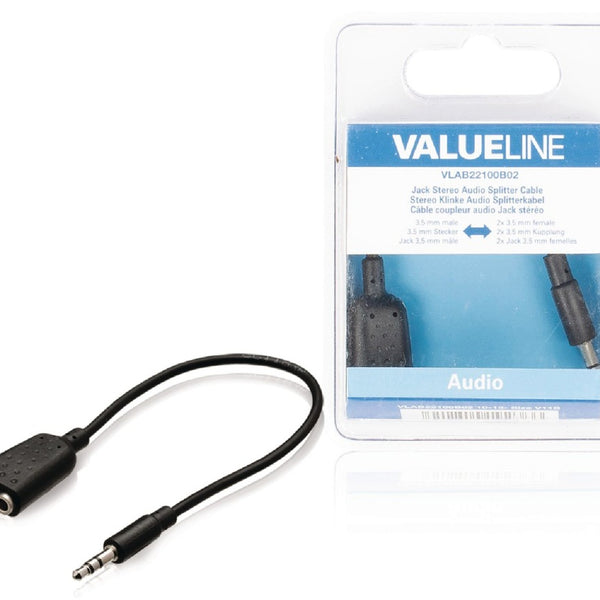 Valueline valueline vlab22100b02 jack stereo audio verdeelkabel 3,5 mm mannelijk 2x 3,5 mm vrouwelijk 0,20 m zwart