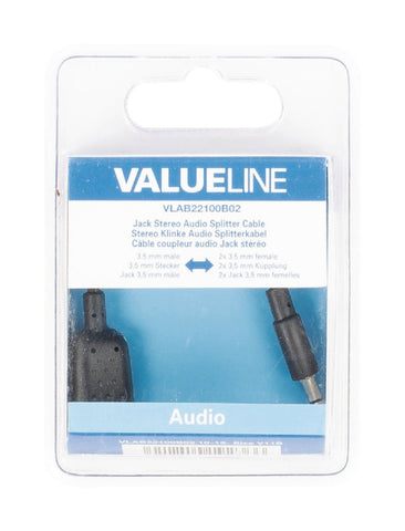 Valueline valueline vlab22100b02 jack stereo audio verdeelkabel 3,5 mm mannelijk 2x 3,5 mm vrouwelijk 0,20 m zwart