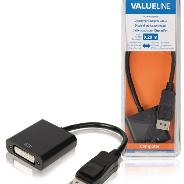 Valueline valueline vlcb37250b02 displayport-adapterkabel displayport mannelijk dvi-d 24 + 1-pins vrouwelijk 0,20 m zwart