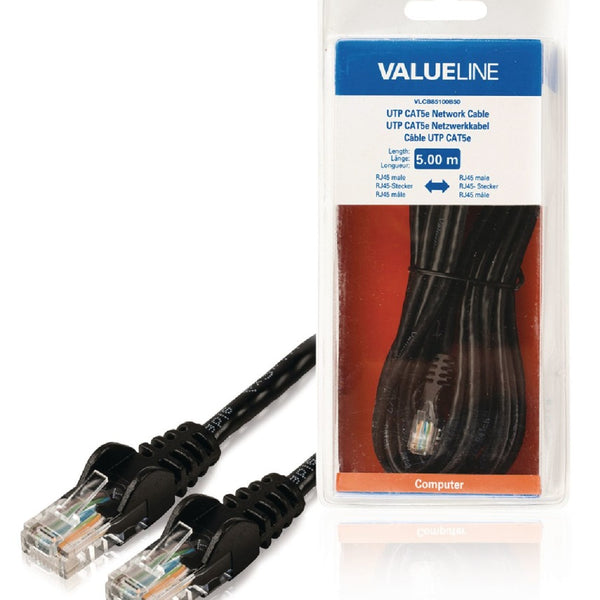 Valueline valueline vlcb85100b50 utp cat5e netwerkkabel rj45 mannelijk rj45 mannelijk 5,00 m zwart