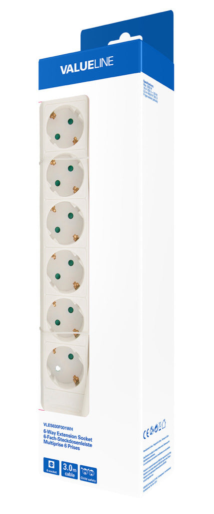 Valueline vles630f001wh stekkerdoos 6-wegs 3.00 m wit